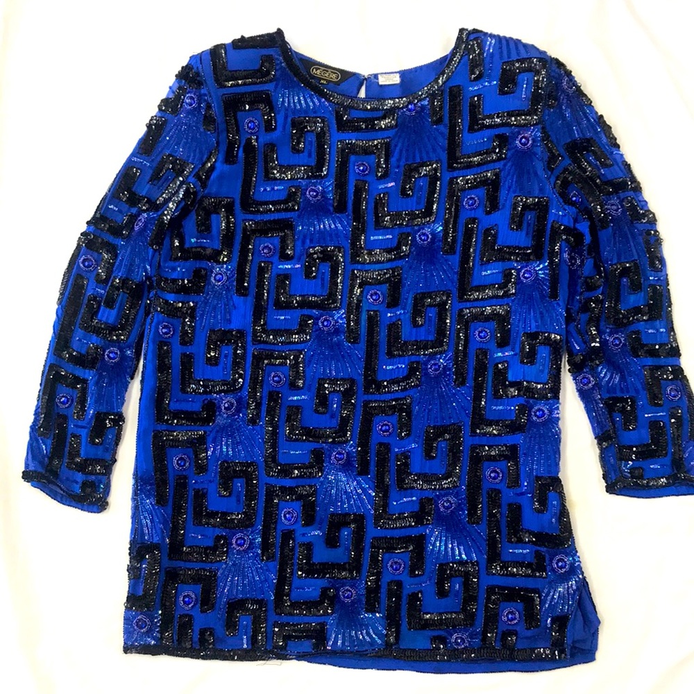 Gorgeous Vintage Megere Sequined & Beaded Top/Dress Size XL